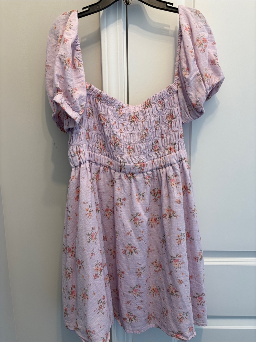 Altar'd State Lavender Floral Puff-Sleeve Mini Dress
